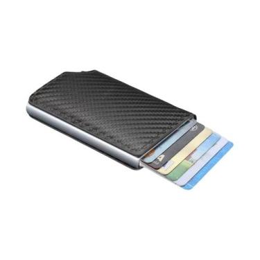 Imagem de Carteira Masculina De Couro Trifold Com Fibra De Carbono RFID, Carteir