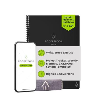 Imagem de Rocketbook Caderno reutilizável Fusion Smart – Calendário, listas de tarefas e páginas de modelo de notas com 1 caneta Pilot Frixion e 1 pano de microfibra incluído – Infinity Black,