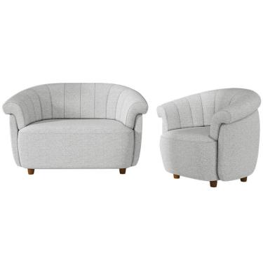 Imagem de Kit Namoradeira 2 Lugares E Poltrona Decorativa Orgânica Perseu M03 Linho Cinza - Lyam Decor