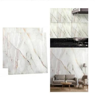 Imagem de 02 Placa Auto-Adesiva Parede 60x60cm x 2,5mm Mármore Bege Rajado - OAS