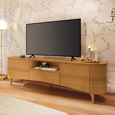 Imagem de Rack para TV ate 80 Polegadas 2 Portas 1 Gaveta com Pes de Madeira Elara HB Moveis