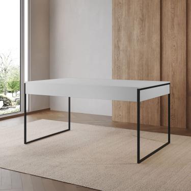 Imagem de Mesa de Jantar Filadélfia Industrial Retangular Tampo MDF 120CM X 75CM Branco com Base Ferro Preto