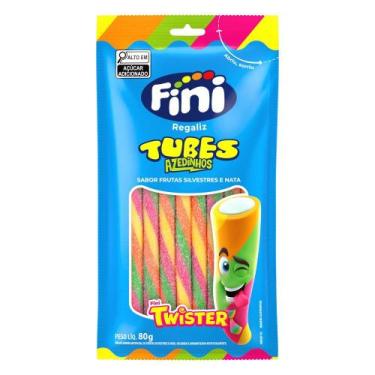 Imagem de Fini Regaliz Tubes Azedinhos Twister Sabor Frutas Silvestres e Nata 80