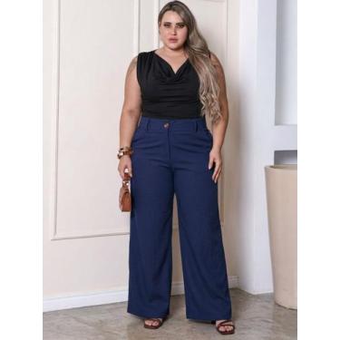 Imagem de Calça Pantalona Feminina De Linho Com Cintura Alta Plus Size - XIAO MO