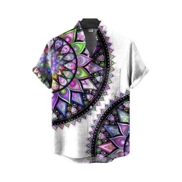 Imagem de Camisa Muçulmana Masculina Retrô Com Estampa Tribal Africana Em Linho,