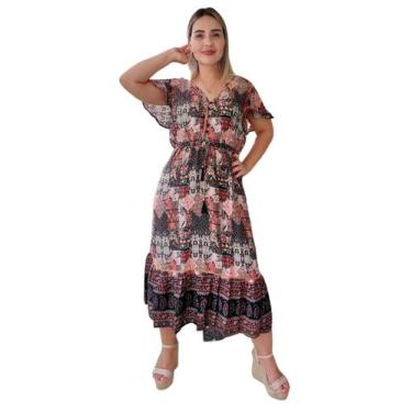 Imagem de Vestido Longo Indiano Estampado Toque De Seda-cod.ldr-169 - Aleci Fash