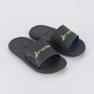 Imagem de Chinelo Grendene Rider Slide - Infantil, Preto, Preto, Verde, 28
