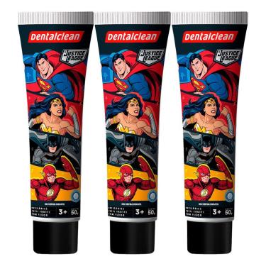 Imagem de Kit Creme Dental Infantil em Gel com Flúor Dentalclean Heróis DC Liga da Justiça Tutti-Frutti 3x50g Preto