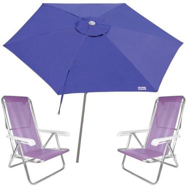 Imagem de Kit Guarda Sol Ombrelone 2,4m Malibu Azul 2 Cadeira 8 Posições Alumíni