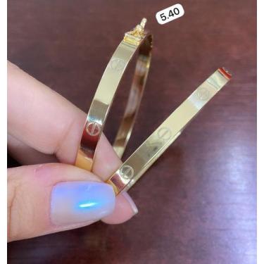 Imagem de Bracelete ouro grosso e pingente coração - casadasjoiasonline 