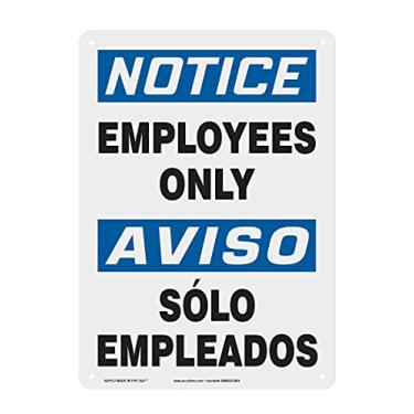 Imagem de Accuform SBMADC804VP Placa bilíngue espanhola de plástico, lenda "notice Employees ONLY/Aviso Solo EMPLEADOS", 35,5 cm de comprimento x 25,4 cm de largura x 0,1 cm de espessura, azul/preto sobre branco