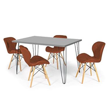 Imagem de Conjunto Mesa de Jantar Hairpin 130x80 Volpi com 4 Cadeiras Eiffel Slim - Marrom
