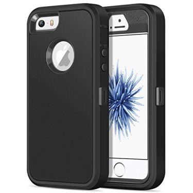 Imagem de Jelanry Capa para iPhone 5S Armadura resistente para iPhone 5 Capa protetora de camada dupla para iPhone SE 2016 Capa para telefone resistente à prova de choque Capa anti-arranhões Capa híbrida antiderrapante preta