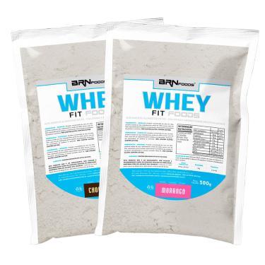 Imagem de KIT 2x Whey Protein Fit Foods 500g - BRN Foods Sabor:Chocolate e Morango 