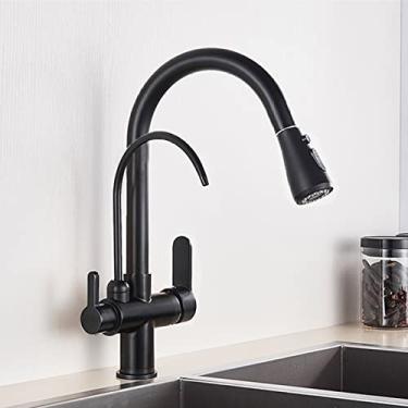Imagem de Guindaste filtrado preto fosco para cozinha pull out spray 360 rotação torneira filtro de água três vias torneira de cozinha misturador de pia, TPYE A, preto fosco, China