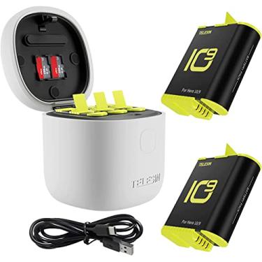 Imagem de TELESIN Pacote com 2 baterias e carregador USB Allin Box para GoPro Hero 10 Hero 9 preto, com função de leitor de cartão SD USB 3.0 à prova d'água, estojo de transporte, carregador