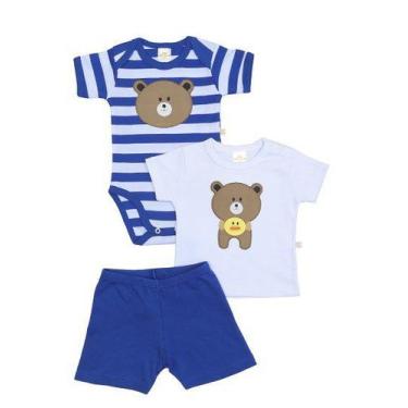 Imagem de Kit 3 Peças Body, Camiseta E Bermuda Best Club Baby Azul E Branco Com