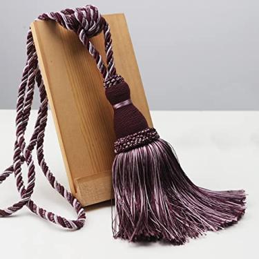 Imagem de peça de poliéster borla tiebacks suporte de cortina feito à mão para decoração corda cortina pendurada bolas para sala de estar accessori, roxo, 4 peças