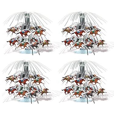Imagem de Beistle 4 peças Mini Cascade Horse Racing Centros de Mesa Decoração para Decorações de Festa Derby, 19 cm, Multicolorido