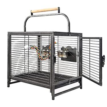 Imagem de KIZQYN Gaiolas gaiola de embarque para animais de estimação papagaio gaiola de pássaro gaiola de viagem papagaio cinza gaiola portátil carro animal de estimação gaiola ao ar livre papagaio canário gaiola de voo (cor: preto)