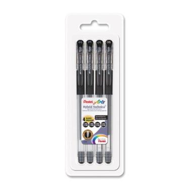 Imagem de Pentel Caneta de gel Hybrid Technica Arts, tinta preta, pacote com 4 (KN103456BP4)
