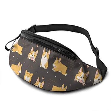 Imagem de Dujiea Pochete Kawaii Corgi bonito bolsa de cintura para cachorro com orifício para fone de ouvido bolsa de cinto ajustável bolso estiloso, bolsa de quadril para mulheres homens crianças ao ar livre casual viagem caminhada ciclismo, Preto/branco, One Size