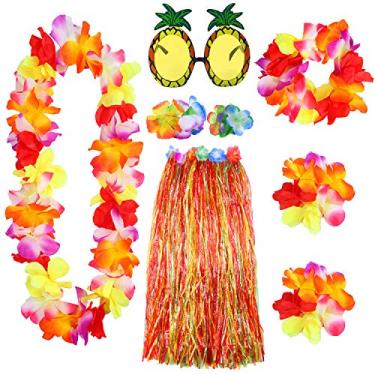 Imagem de Conjunto de Pulseira de Colar de Óculos de Sol Leis com 8 Peças de Hula de Hula Hula Grande, Colar da Elcoho (Cor)