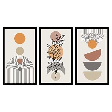 Imagem de Kit 3 Quadros Decorativos com MOLDURA Geométrico Moderno com Folhagem e Círculos