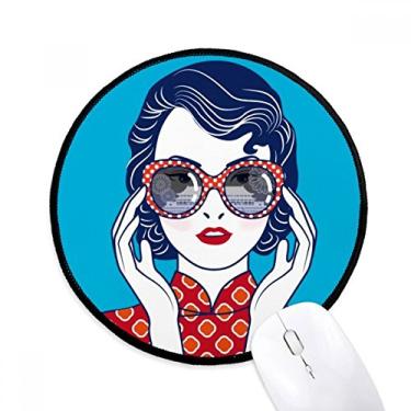 Imagem de DIYthinker Cultura chinesa azul mulher óculos mouse pad desktop escritório tapete redondo para computador