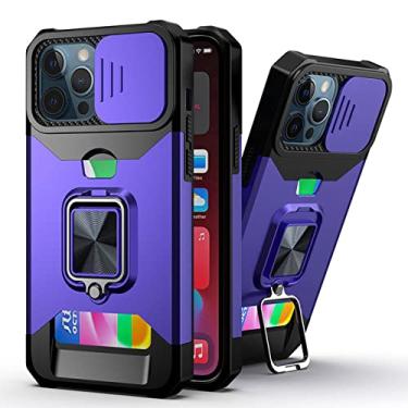 Imagem de Capa para iPhone 13 Pro Max 12 11 para iPhone XS Max XR com slot para cartão Push Pull Camera Proteção Capa de Telefone, Roxo, para iPhone12 Pro Max