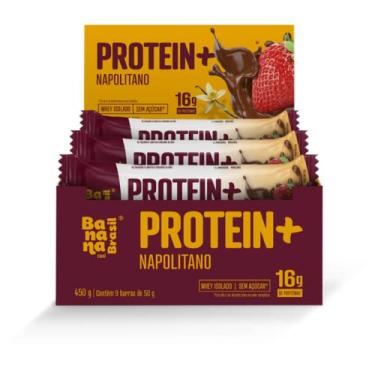 Imagem de Banana Brasil Display Barra De Proteina Protein + Recheio De Napolitano - 9 Unidades De 50G (450G)