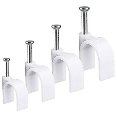 Imagem de Clipes redondos de arame, RG6/RG59/CAT5/CAT6/RJ45, porta gravata de cabo de metal elétrico Ethernet Dish TV, braçadeiras de unha coaxial únicas de 6 mm, 8 mm, 10 mm, 12 mm (pacote com 400), 6mm+8mm+10mm+12mm 400pcs, White
