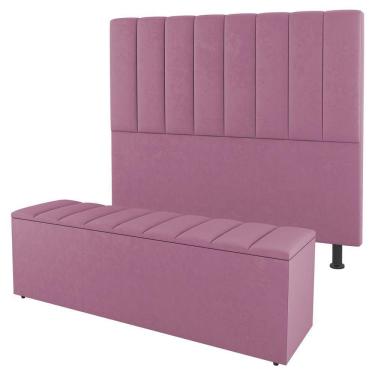 Imagem de Cabeceira E Baú Cama Box Queen Size Cora 160cm Suede Rosa