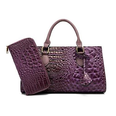 Imagem de Mala de mão moda retro mala de mão feminina bolsa cruzada conjunto 2pcs (Conjunto de roxo)