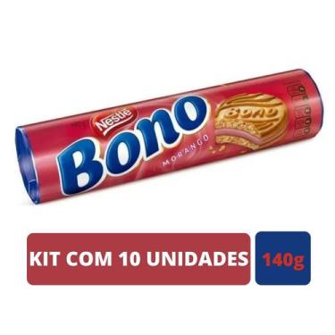 Imagem de Kit 10 Biscoito Bolacha Bono Recheado Sabor Morango 140G - Nestlé