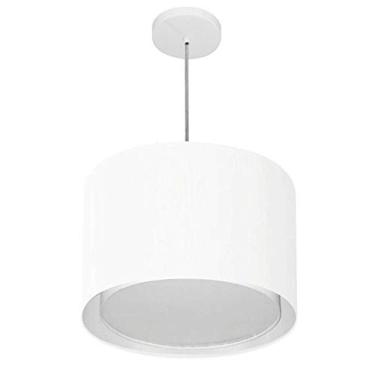 Imagem de Lustre Pendente Cilíndrico Duplo Cúpula Tecido 30/40x35 cm, Vivare Iluminação, Pendente4292 BR, Branco, Médio