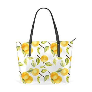 Imagem de Bolsas de ombro femininas sacola de couro de poliuretano, bolsa grande para compras, trabalho, aquarela, árvore, damasco, bolsa casual