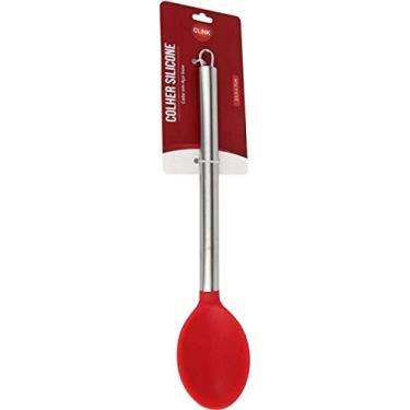Imagem de Colher De Cozinha Em Silicone Maciço Cabo inox 33cm vermelho