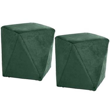 Imagem de Kit 02 Puffs Decorativo Para Sala de Estar Ametista D02 Veludo Verde Musgo C-303 - Lyam Decor