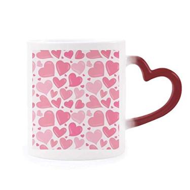 Imagem de Caneca rosa fofa coração dia dos namorados sensível ao calor vermelha muda de cor