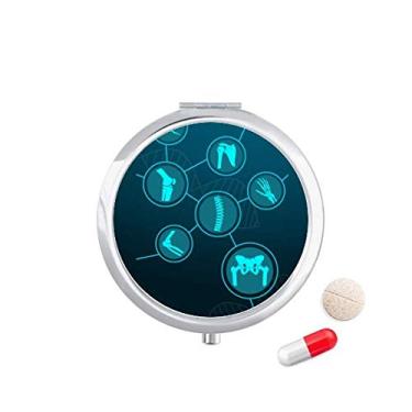Imagem de Caixa de comprimidos humanos com ilustração de estrutura óssea, caixa de armazenamento de medicamentos, dispensador de recipiente