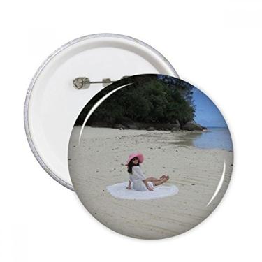 Imagem de Ellie Yao Beautiflu Girl Beach Sea Reef Broches Redondos Emblema Decoração de Roupas 5 peças Presente