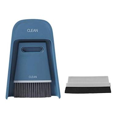 Imagem de Conjunto de pás para vassoura, mini vassoura de mão, conjunto de pá de lixo doméstico para limpeza de mesa, bancada, chaveiro, chão, animais de estimação (azul marinho)