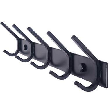 Imagem de WEBI Cabide montado na parede, 5 ganchos para pendurar casacos, gancho duplo de metal resistente cabide de parede com ganchos suporte de parede para casacos suporte de parede para roupas jaqueta de entrada, preto