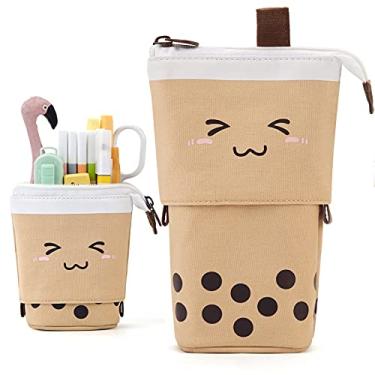 Imagem de ANGOOBABY Estojo de lápis bonito suporte para caneta telescópica bolsa de maquiagem pop up bolsa de cosméticos com rosto sorridente Kawaii, caixa organizadora de escritório para meninas,