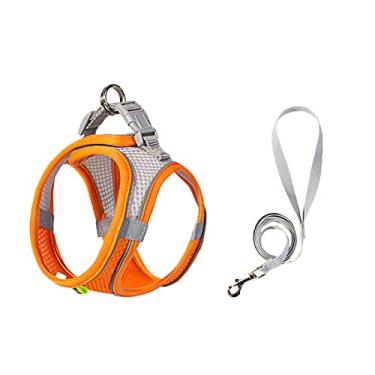 Imagem de Peitoral para cães – Arneses ecológicas e confortáveis – Luxuoso cabresto de malha macia – Altamente refletivo – Sem puxar e não engasgar para filhotes, gatos, raças de brinquedo e cães pequenos (laranja, M)