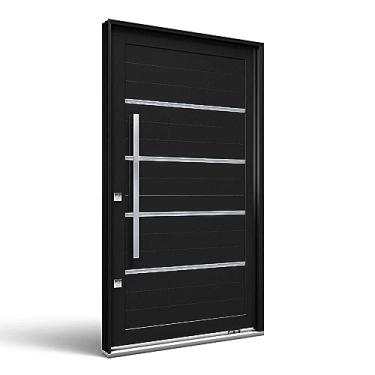 Imagem de Porta Pivotante Alumínio com Friso e Puxador Lucasa Eccellente 225cmx130cmx12cm Preto