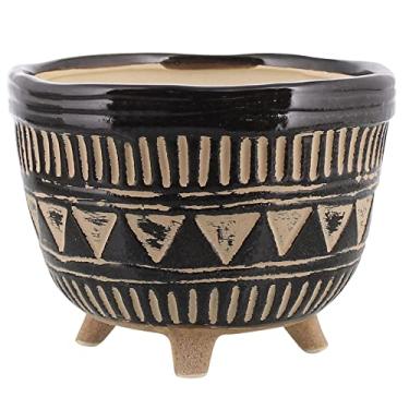 Imagem de AREOhome Tigela grande com estampa de apache HomArt, 17 cm de comprimento, cerâmica, preta e natural, (3387-26)
