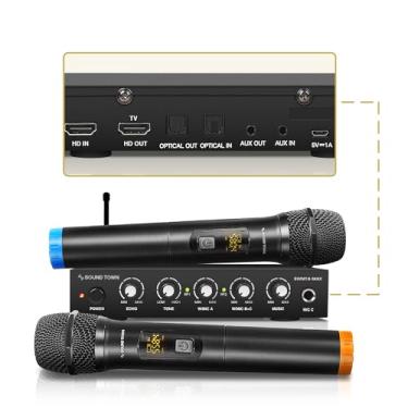 Imagem de Sound Town Microfone sem fio Karaokê Mixer Sistema com HDMI ARC, Óptico (Toslink), AUX, suporta Smart TV, Media Box, PC, Bluetooth, Soundbar, Receptor (SWM16-MAX)