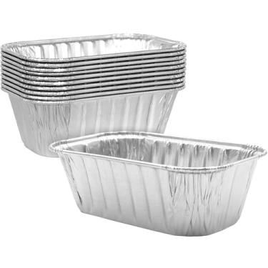 Imagem de Frigideiras de papel alumínio extragrossas 15 x 9,5 cm, 0,5 kg, pacote com 10 formas de alumínio descartáveis para assar pão, bolo de carne pequeno ou bolo de limão para presentes de Natal, vendas de